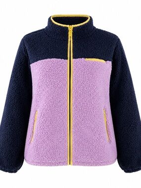 Style & Co Womens XL Sherpa Fleece Jacket Pink & Navy Two-Tone